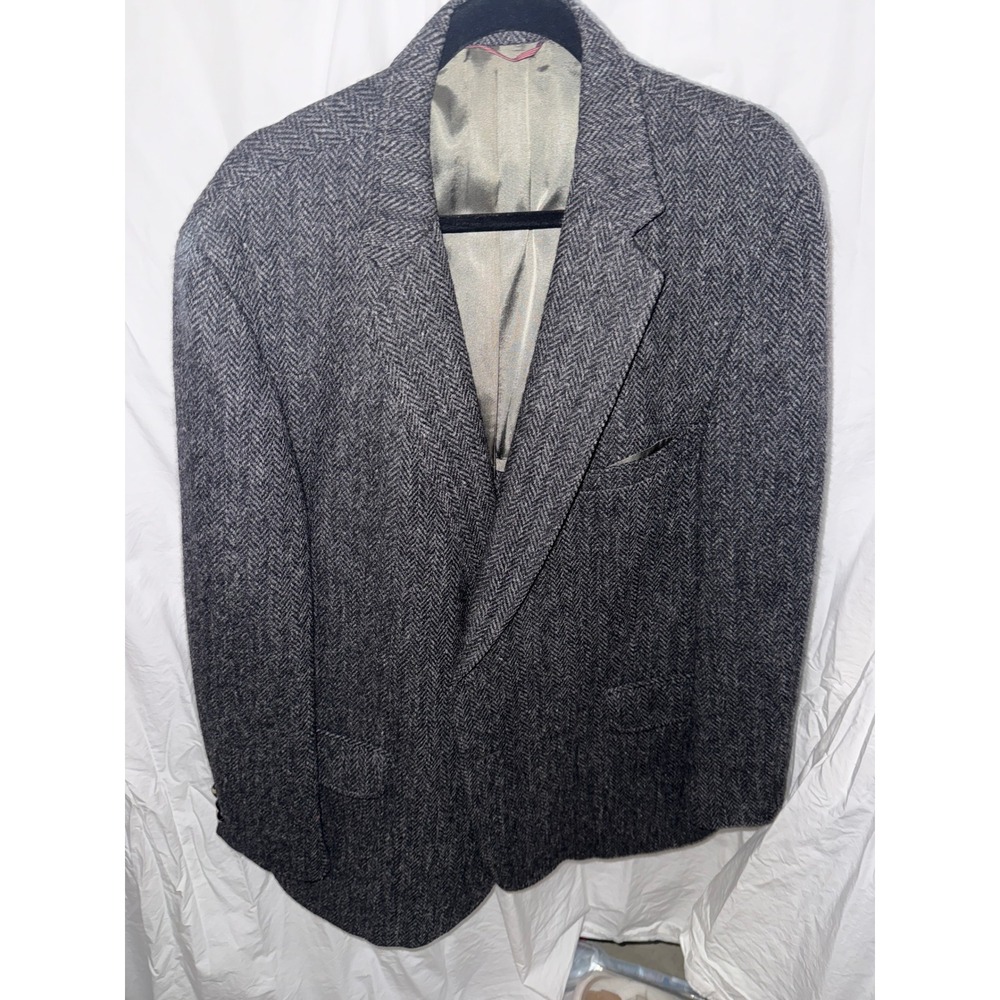 Mason Pearson Harris Tweed Herringbone Wool Blazer Grey Black Sport Coat USA